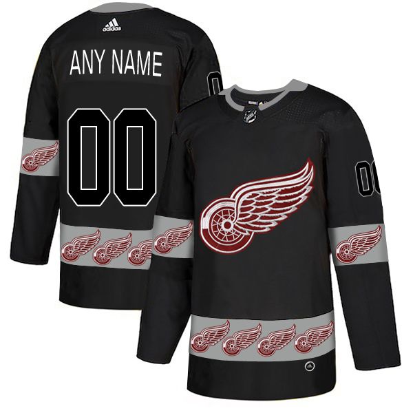 Men Detroit Red Wings 00 Any Name Black Custom Adidas Fashion NHL Jersey